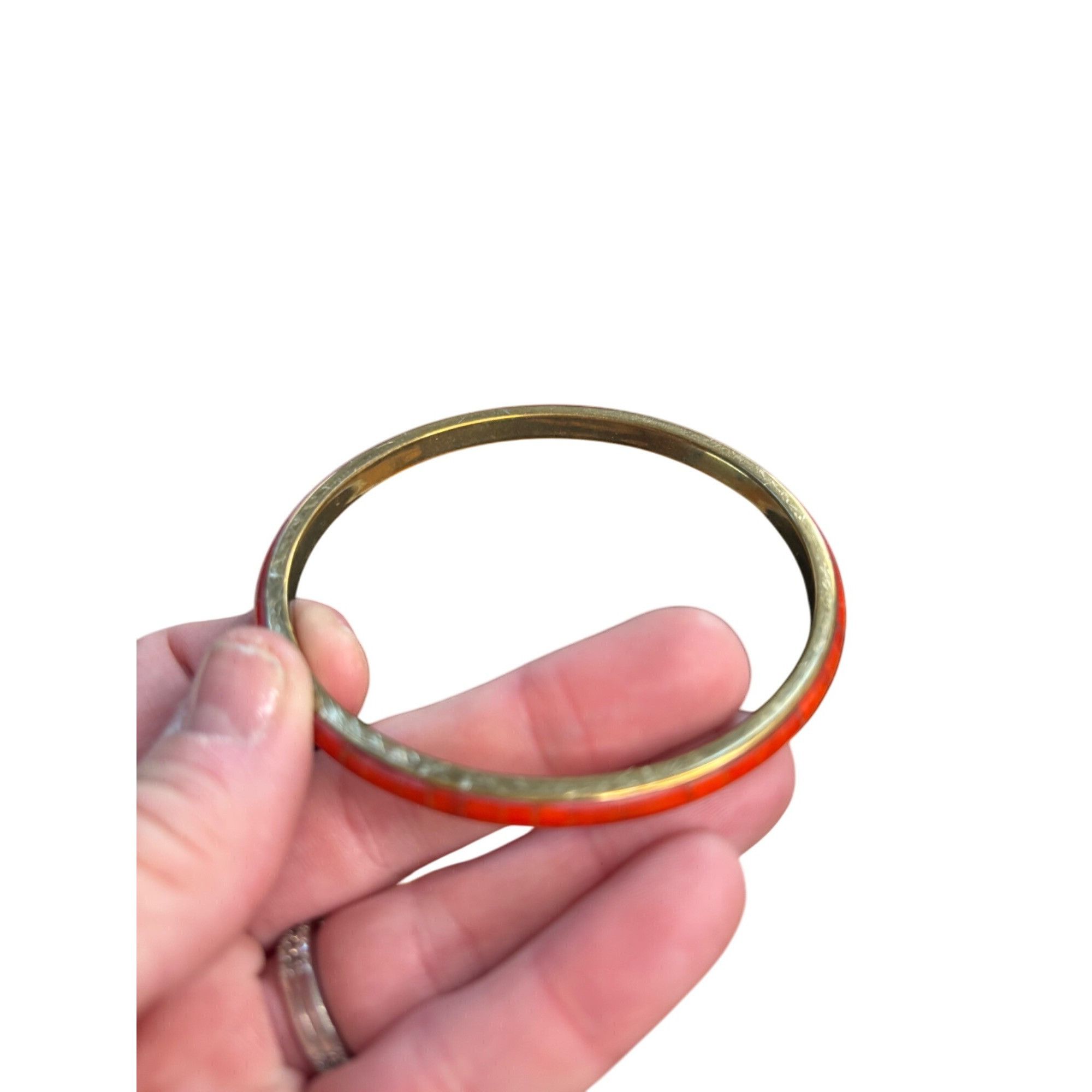 Vintage Vintage Brass & Red Enamel Bangle Bracelet Size ONE SIZE - 2 Thumbnail