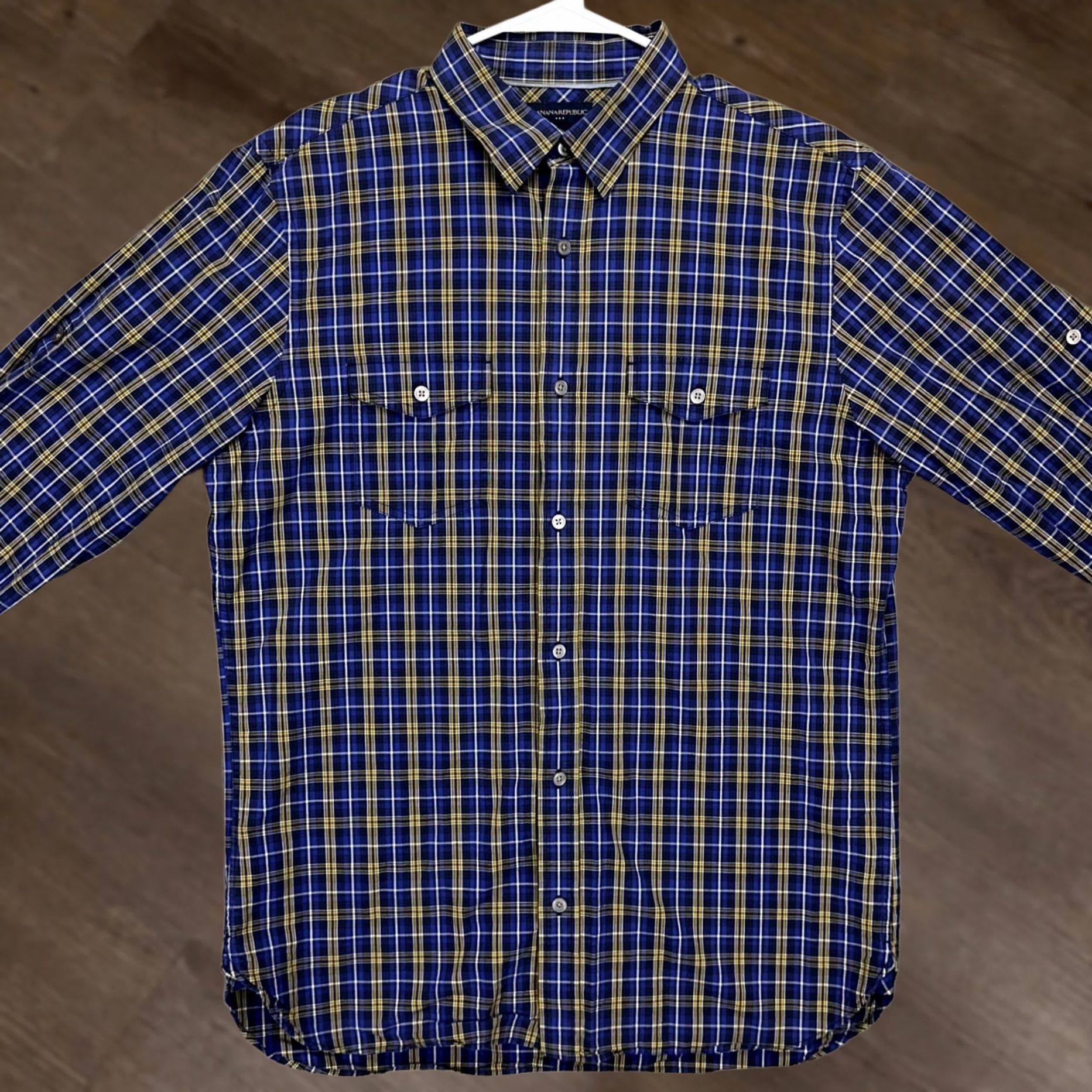 Banana Republic VINTAGE Banana Republic Mens Button-Up Shirt Large Blue Yellow Plaid Cotton Flap Pocket Size US L / EU 52-54 / 3 - 1 Thumbnail