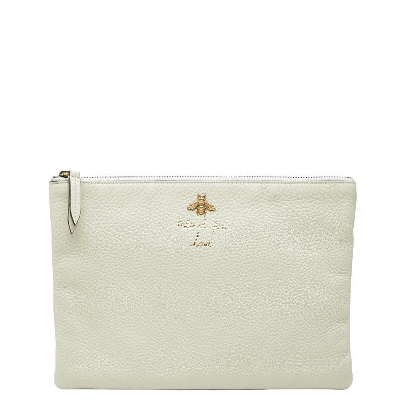 Gucci Gucci Animalié Bee Leather Clutch Leather Clutch Bag 460187 Duty Free For Usa in White, Women's