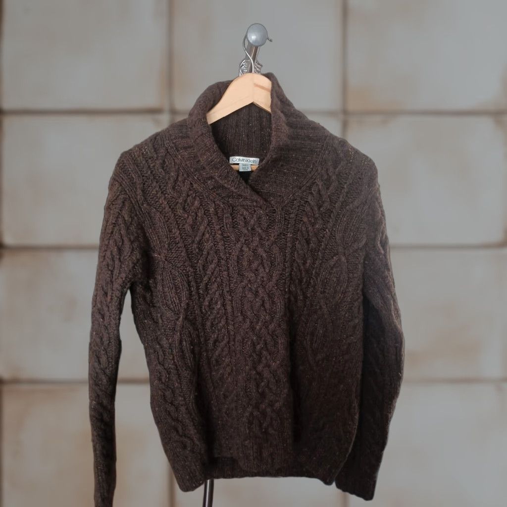 Calvin Klein VTG Calvin Klein Wool Sweater Ladies Cowl Neck Wool Pullover Size S Brown Womens Size S / US 4 / IT 40 - 1 Thumbnail