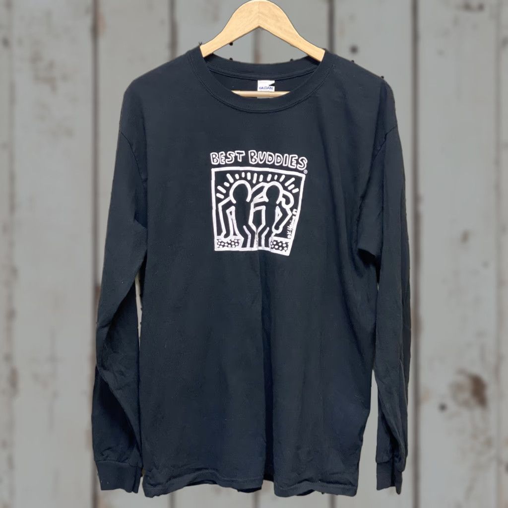 Gildan Keith Haring Best Buddies Art T-Shirt Long Sleeve Black Cotton L Mens Crew Neck Shirt Size US L / EU 52-54 / 3 - 1 Thumbnail