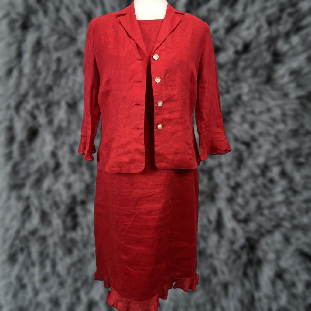 Vintage Natural Instinct Linen Dress - Dress - Women - Size 6 - Red - Sleeveless - Knee Length - Shirt Dress Size M / US 6-8 / IT 42-44 - 1 Thumbnail