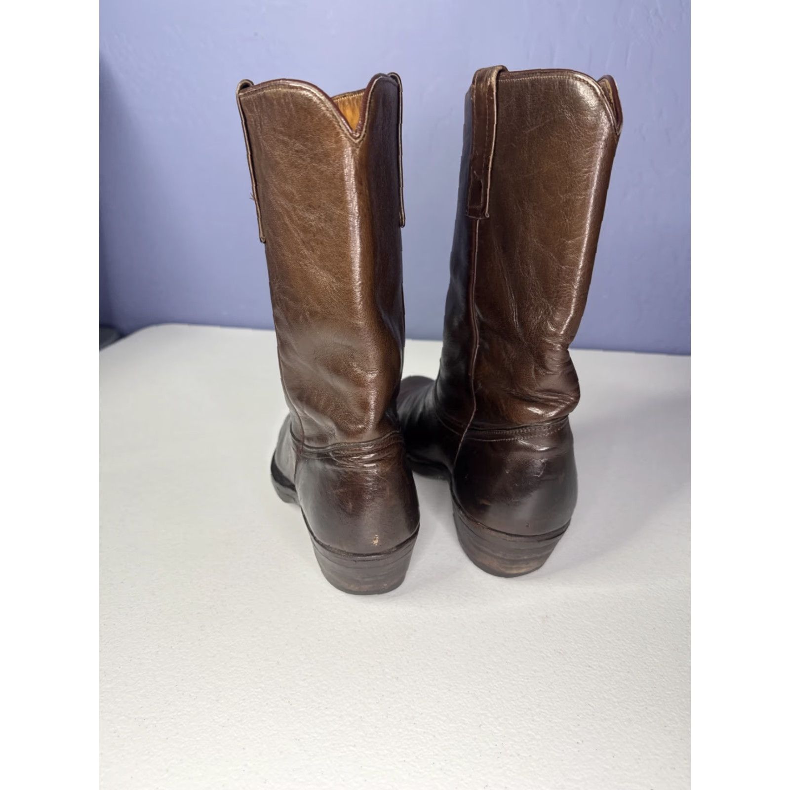 Justin Boots VINTAGE Justin Brown Leather Cowboys Boots Men’s 9.5 Western 3826 Cowboy Boot Mens Leather Outsole 70s Style Size US 10 / EU 43 - 6 Thumbnail