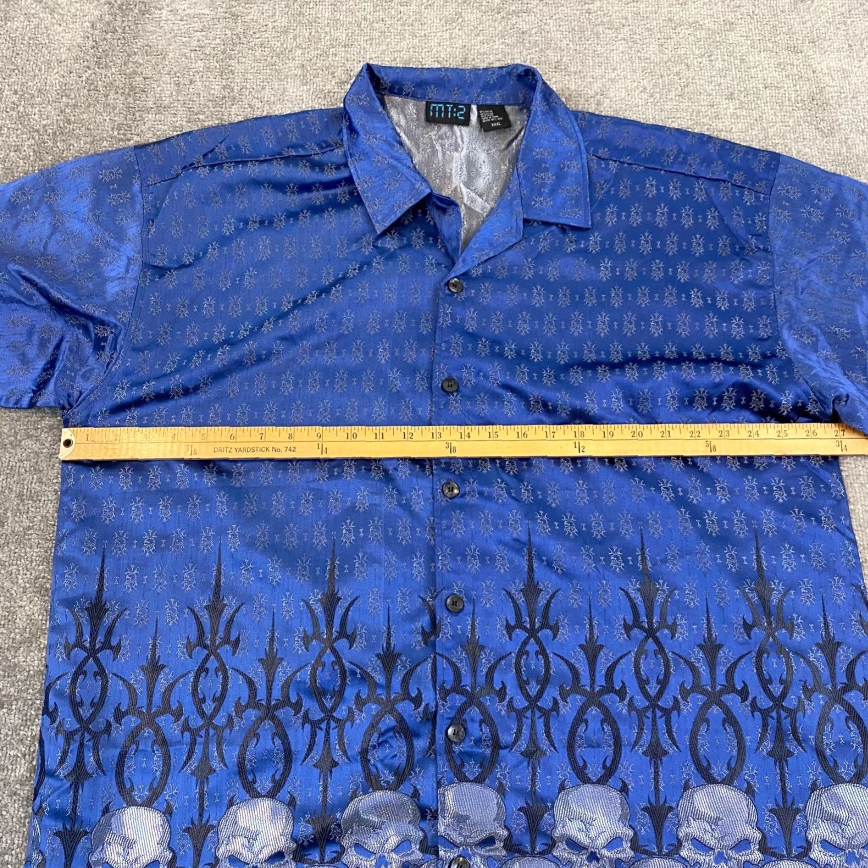 Vintage VINTAGE MT:2 Shirt Mens 3XL Blue All Over Skull Print Grunge Shiny Sword Button Up Y2K Size US M / EU 48-50 / 2 - 5 Thumbnail