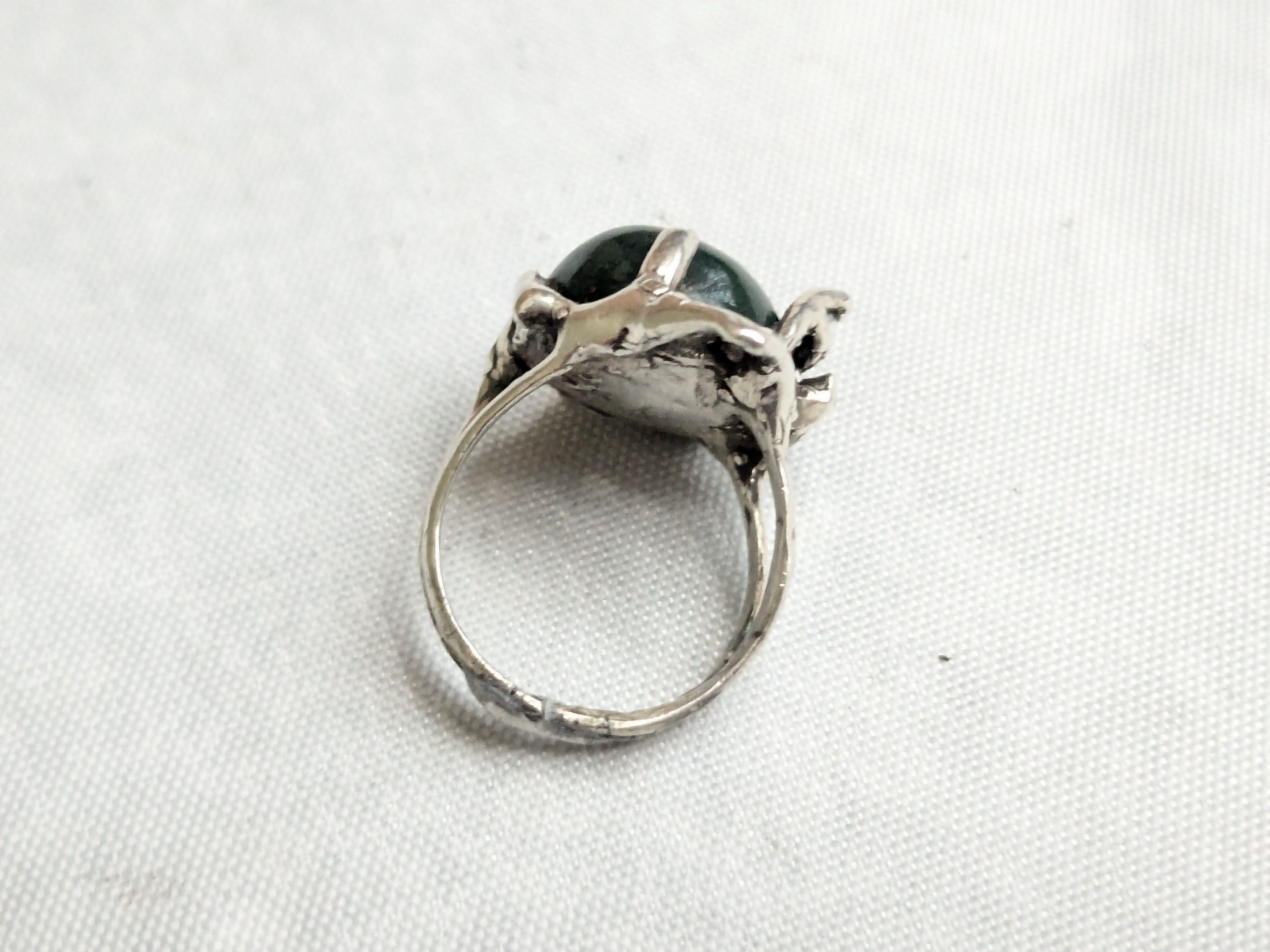 Jewelry Vintage Sterling Silver Ring Bloodstone 7.5 Brutalist Size ONE SIZE - 4 Thumbnail