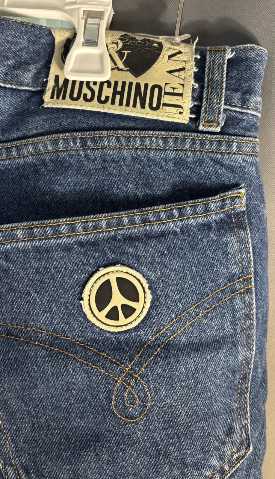 Designer × Moschino × Vintage Vintage Moschino Denim peace patch button fly jeans Size US 36 / EU 52 - 3 Thumbnail