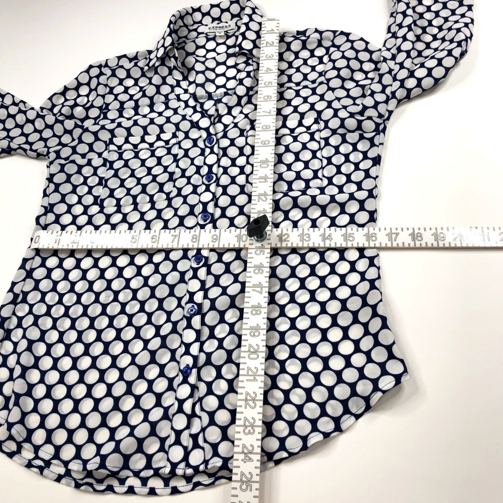 Express Express The Portofino Shirt XS Women Polyester Long Sleeve Polka Dot Shirt Blue Size XS / US 0-2 / IT 36-38 - 5 Thumbnail
