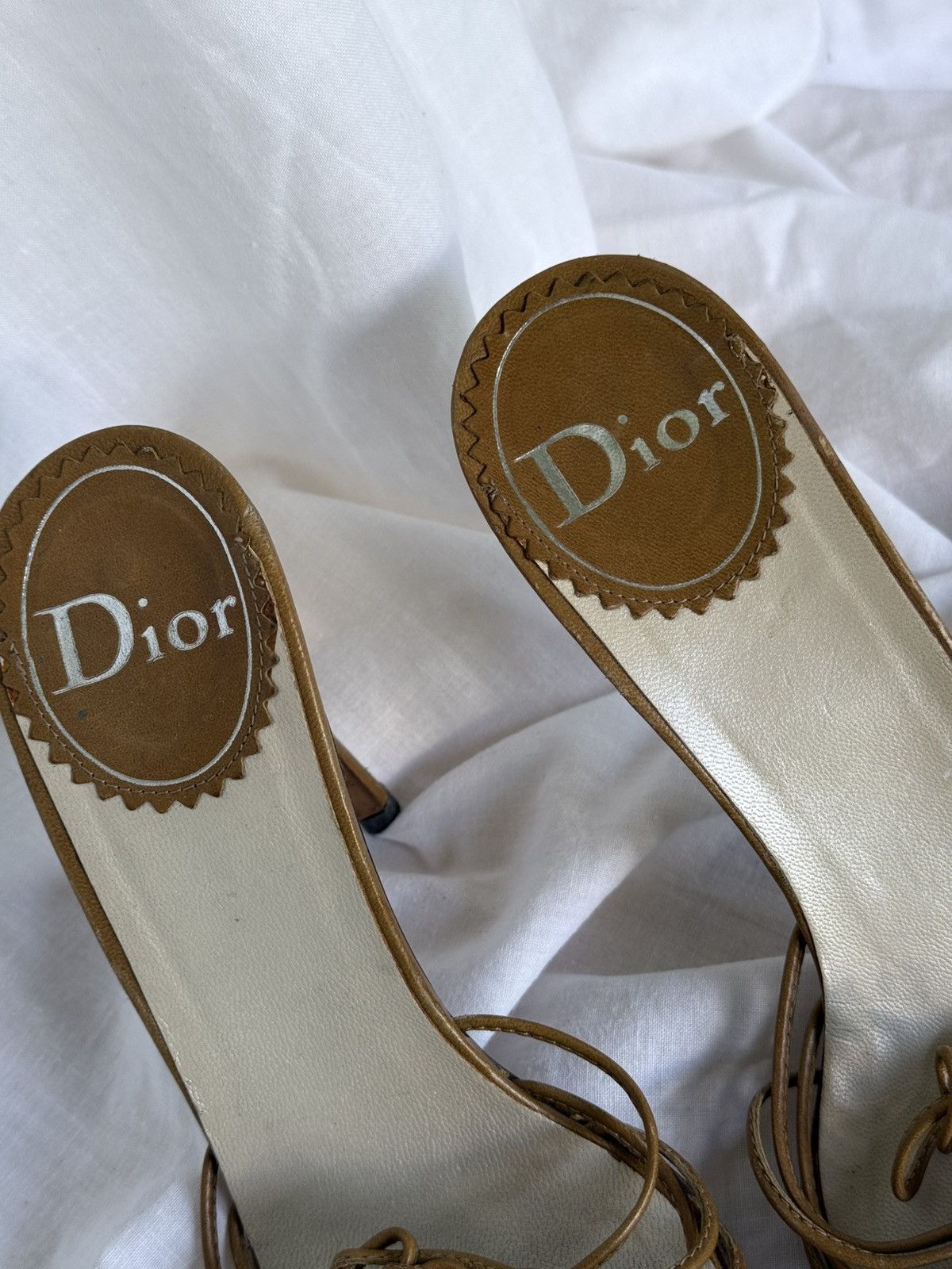 Dior Dior Leather Caramel/Camel Laced Mules Sandals Heels Size US 6.5 / IT 36.5 - 4 Thumbnail