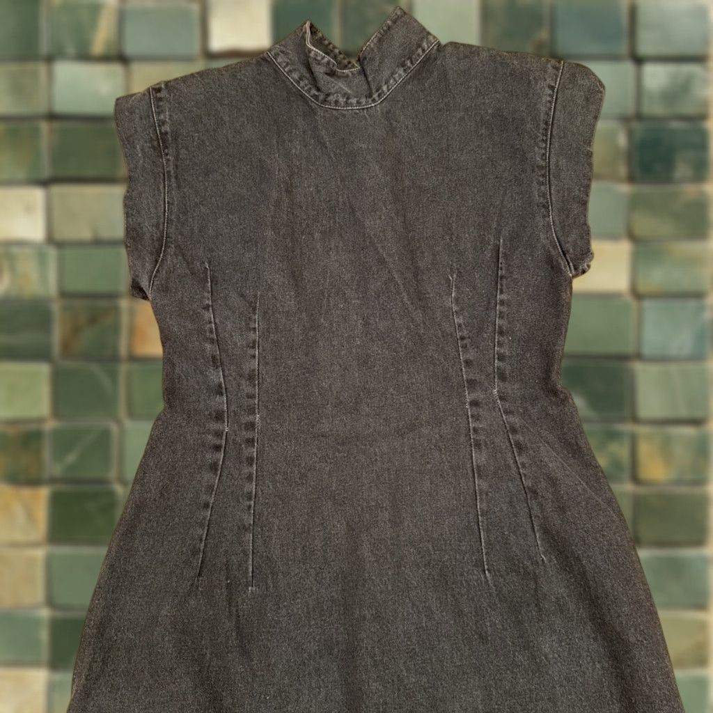 VINTAGE JONI BLAIR 80s Dress Open Back Black Cotton Bohemian High Waisted Size 11 Women