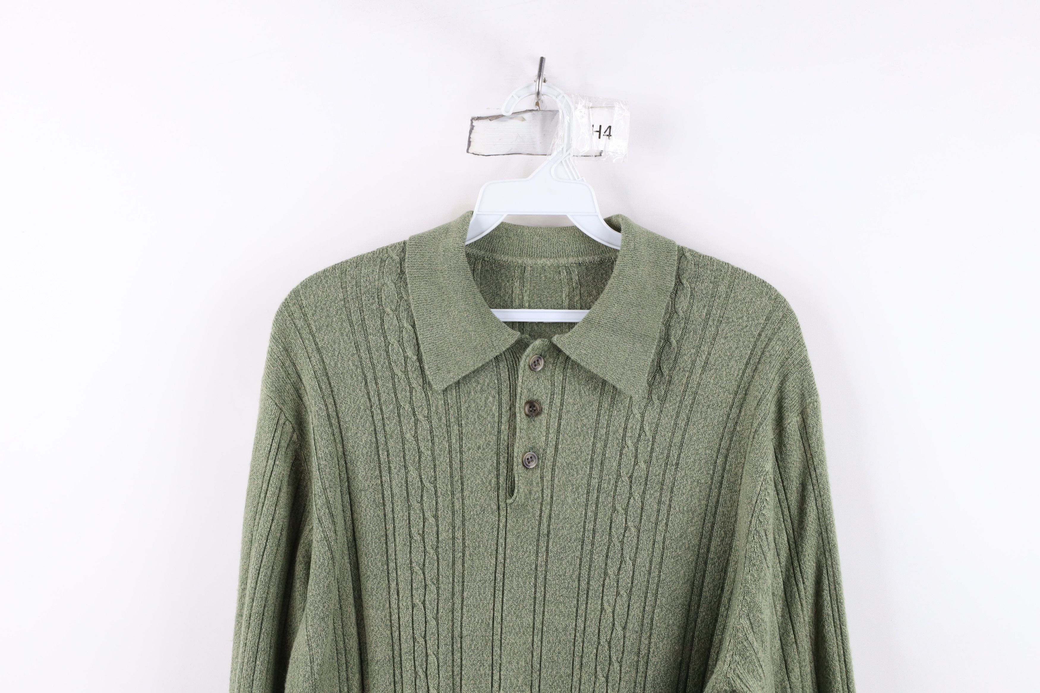 Vintage Vintage 90s Streetwear Cable Knit Collared Sweater Green Size US L / EU 52-54 / 3 - 2 Thumbnail