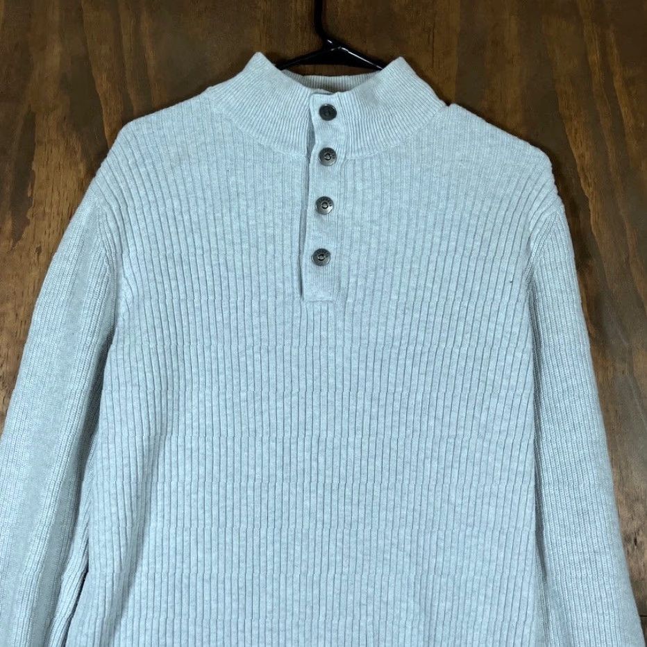 Express Express Mens Sweater L Heathered Gray Ribbed 1/4 Snap Mock Neck Long Sleeve Knit Pullover Casual Workwear -Mens Size US L / EU 52-54 / 3 - 2 Thumbnail