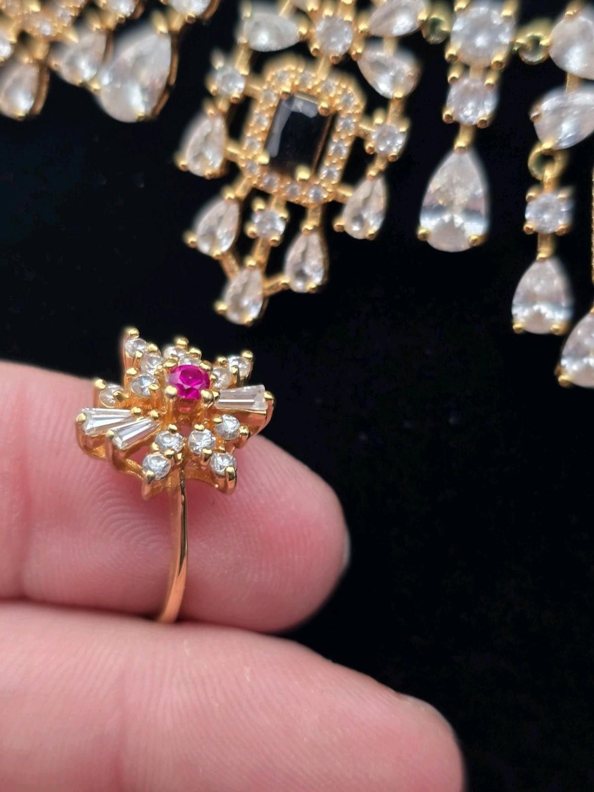 The Unbranded Brand Dramatic Vintage Vermeil CZ Necklace, Earring Ring Set 925 Size ONE SIZE - 2 Thumbnail