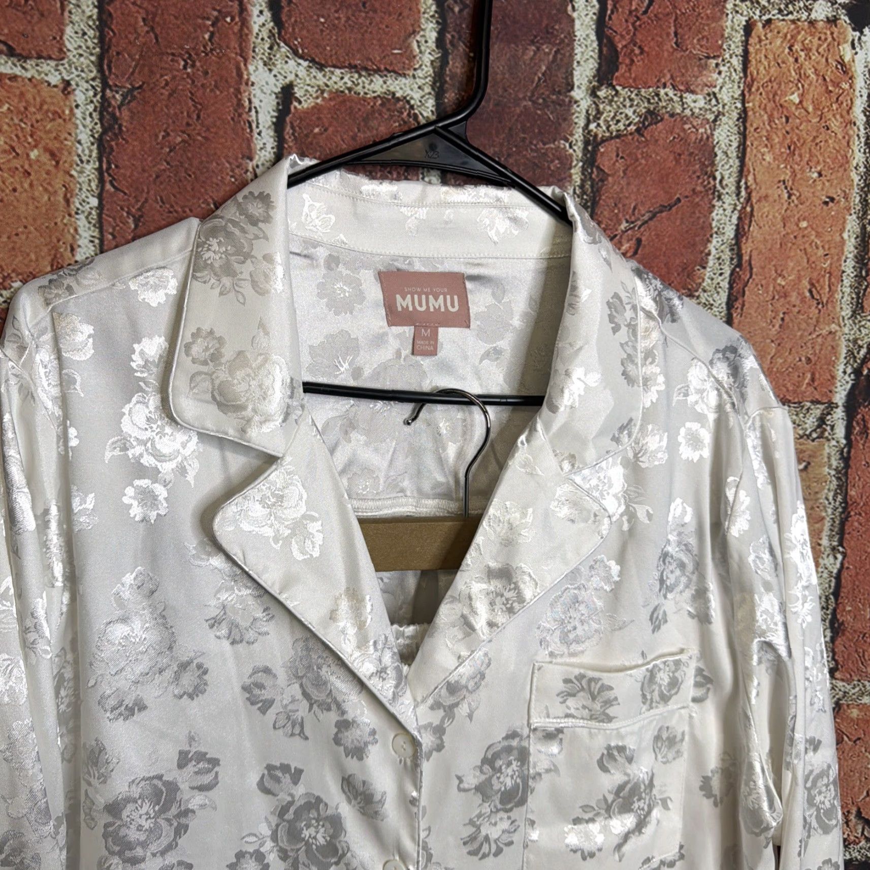Show Me Your MuMu VINTAGE Show Me Your Mumu Classic PJ Set White Lounge Pajamas Silky Size Medium Women Shirt Camisole Shaping Bottom 90s? Size ONE SIZE - 2 Thumbnail