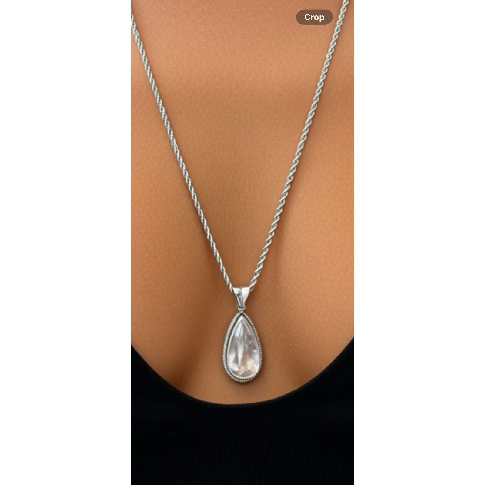 Other Vintage Silver Tone Teardrop Crystal Pendant Necklace 24" Size ONE SIZE - 1 Thumbnail