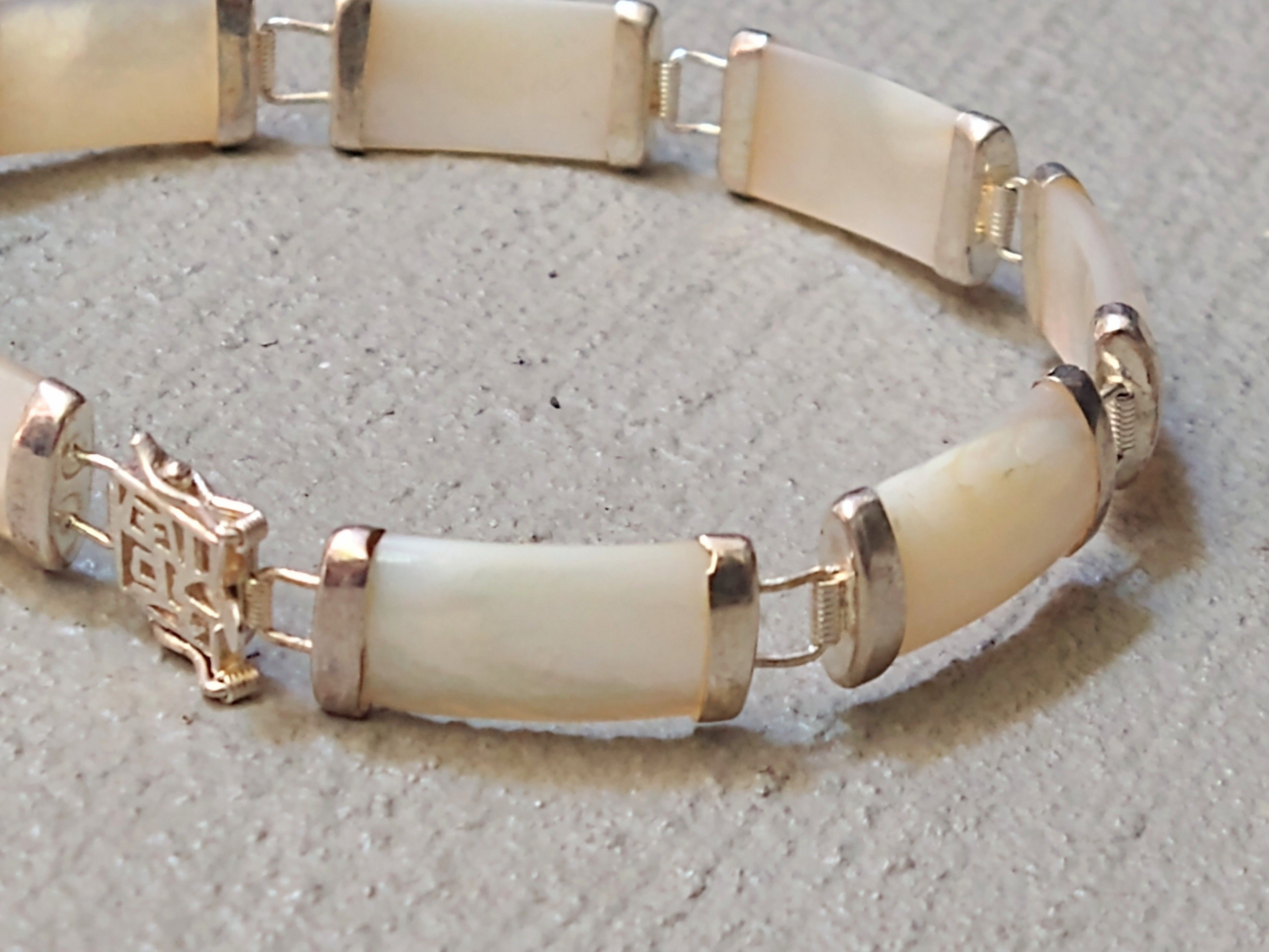 Jewelry Vintage Sterling Silver Tennis Bracelet Mother of Pearl MOP Size ONE SIZE - 7 Thumbnail