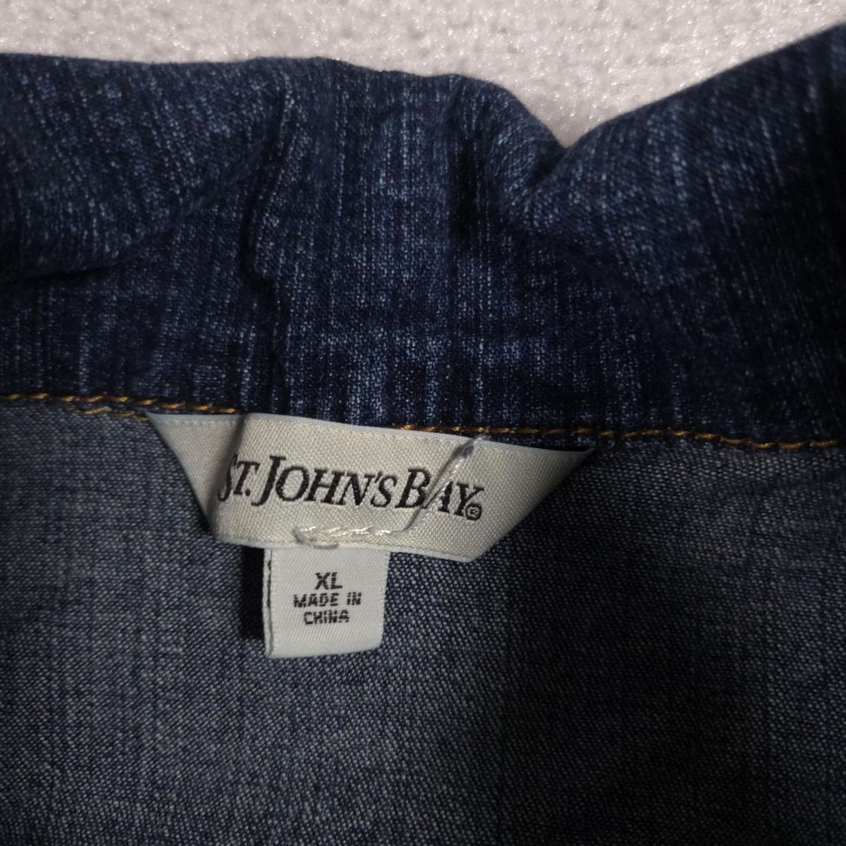 Vintage VINTAGE St Johns Bay Jacket Womens XL Blue Denim Jean Button Front Casual Pockets Size 40" / US 18 - 5 Thumbnail