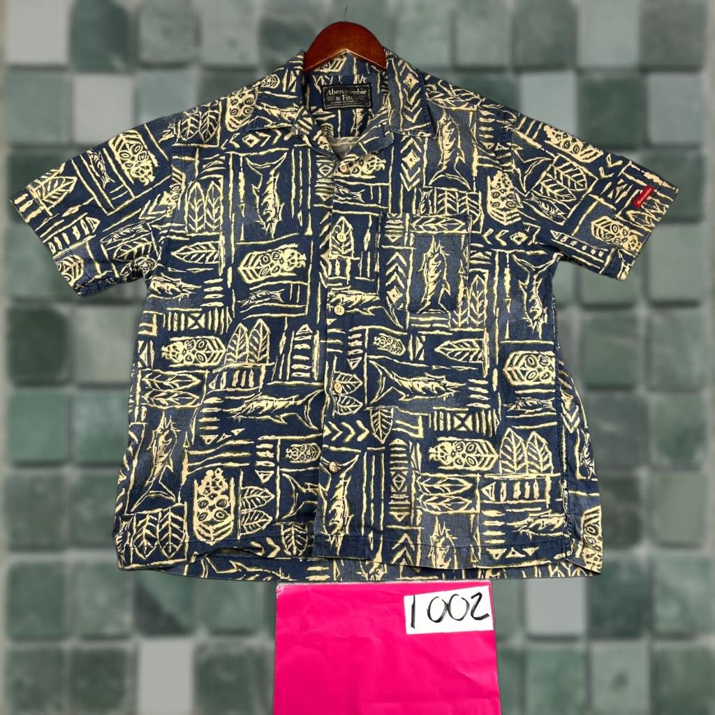 Abercrombie & Fitch Abercrombie & Fitch Tribal Print Shirt XL Navy Short Sleeve Button-Up Mens Size US XL / EU 56 / 4 - 1 Thumbnail