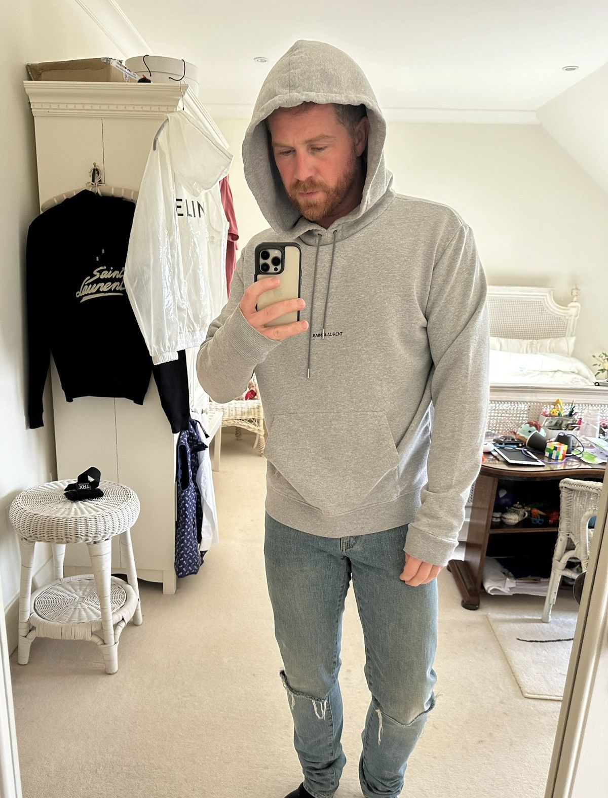Saint Laurent Paris $990 Saint Laurent Rive Gauche logo hoodie rare XXL grey Size US XXL / EU 58 / 5 - 2 Thumbnail