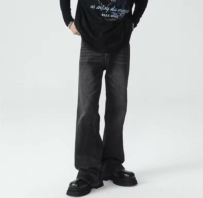 Japanese Brand × Jean Vintage washed worn black ripped micro flare jeans y2k Size US 32 / EU 48 - 1 Thumbnail