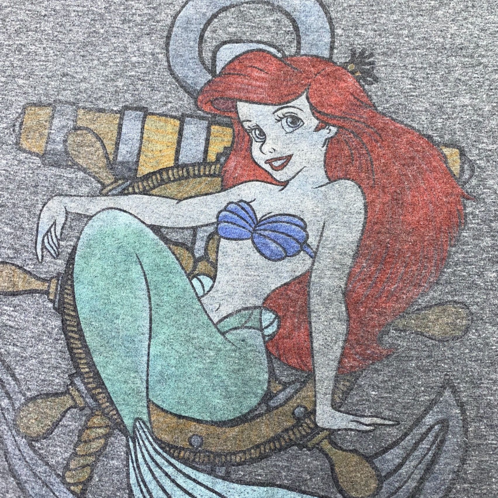 Disney Disney Shirt Mens Adult Large Gray Ariel Little Mermaid Short Sleeve Crew Neck Cotton Blend Graphic Print 90s Movie Theme Size US L / EU 52-54 / 3 - 3 Thumbnail