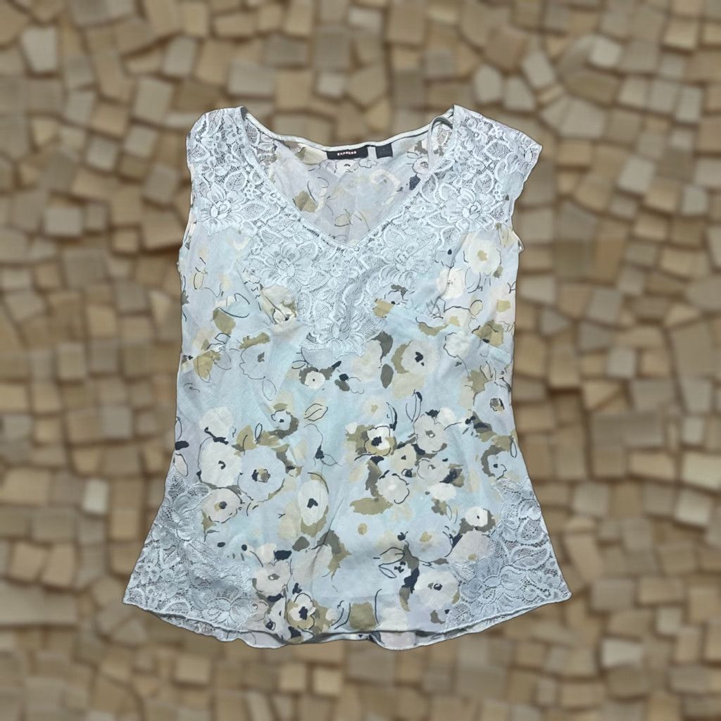 Express Express Blouse Women's 6 Lace V-neck Floral Cap Sleeve Casual Regular Fall Spring Summer Blue Brown White Black Size M / US 6-8 / IT 42-44 - 1 Thumbnail