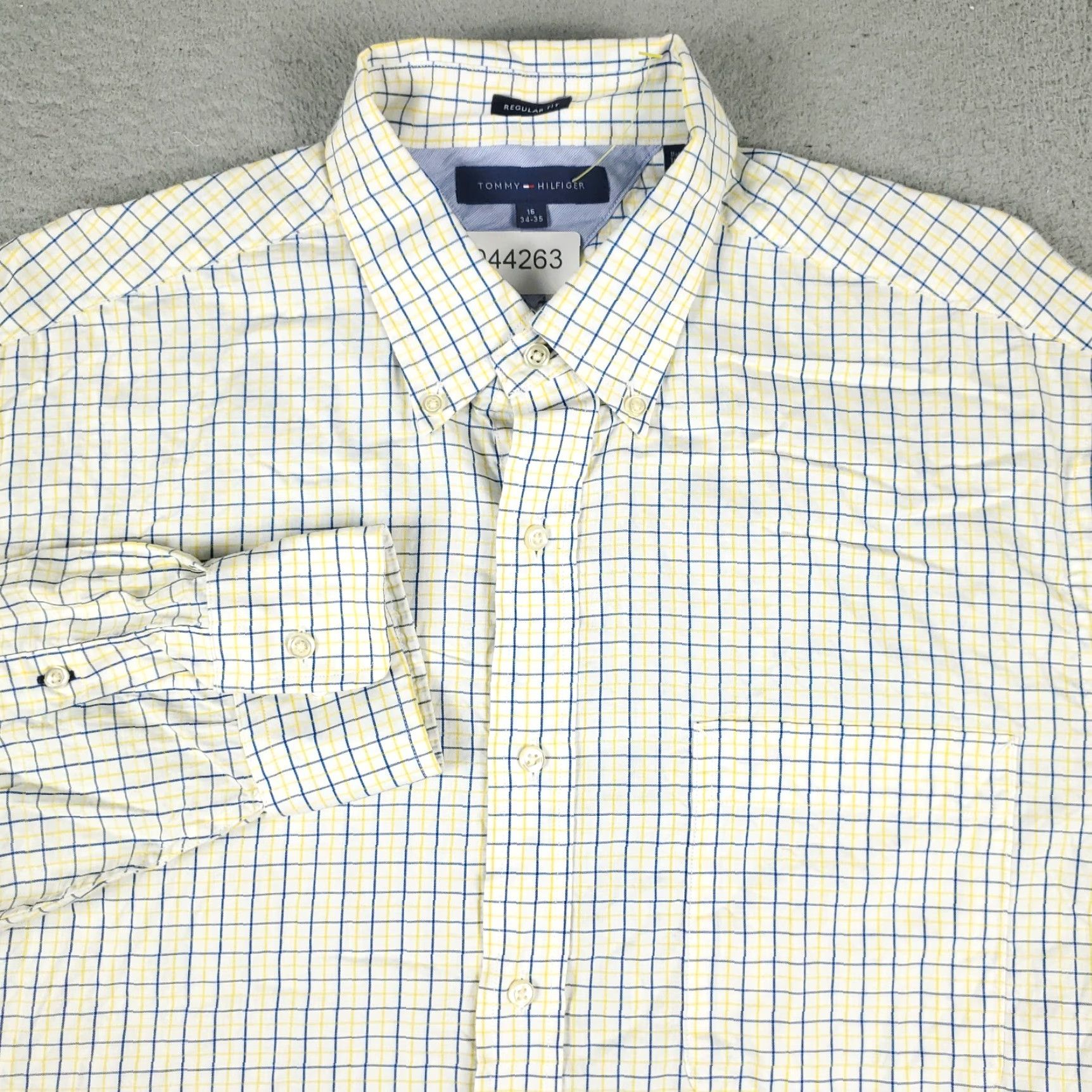 Tommy Hilfiger VINTAGE Tommy Hilfiger Shirt Mens 16 Dress Shirt Long Sleeve Button Up Blue Yellow Check 100% Cotton Size 42R - 2 Thumbnail