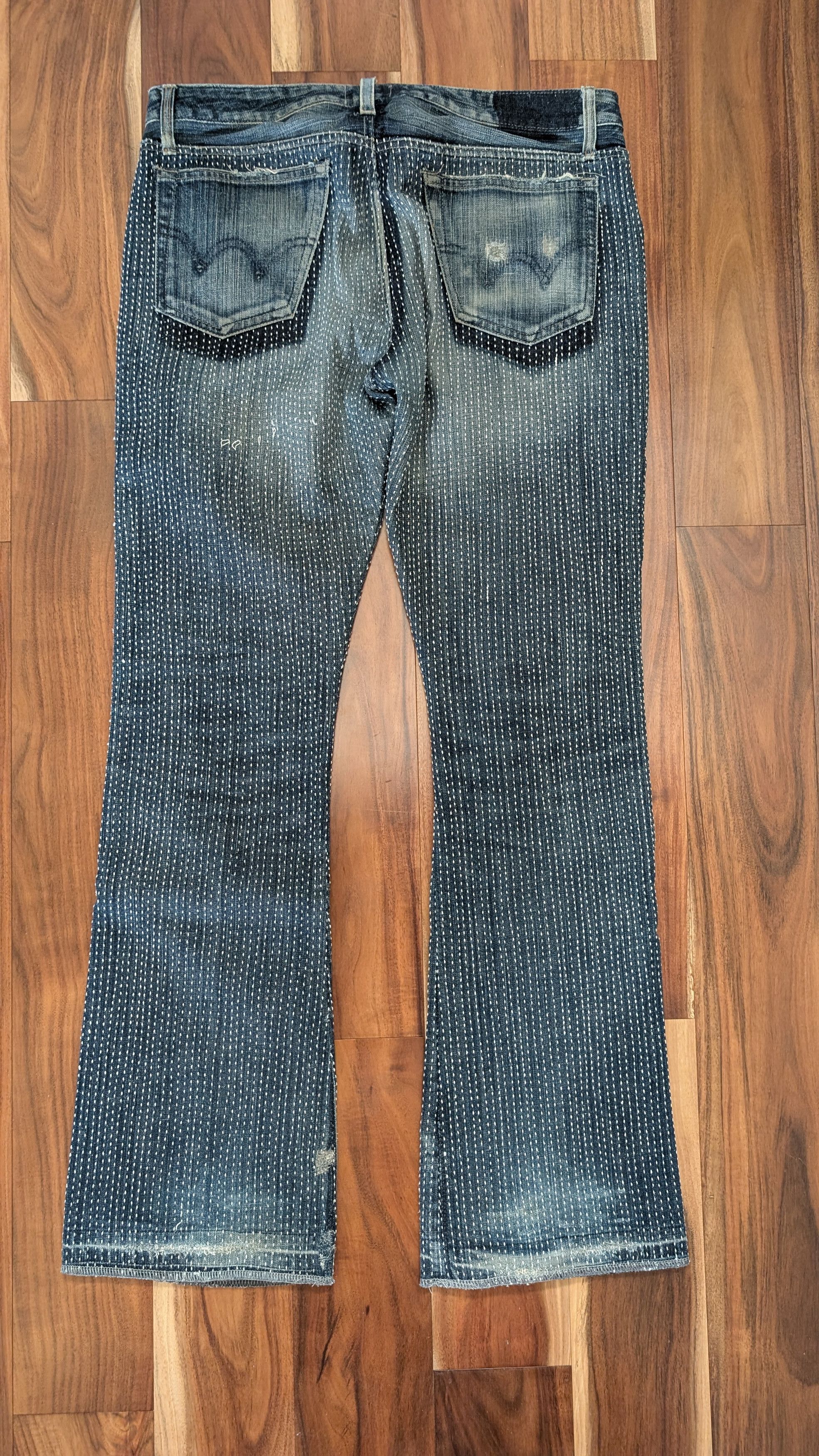Japanese Brand Kraftwork 1:1 Custom Shashiko Flared Patchwork pants Size US 34 / EU 50 - 3 Thumbnail
