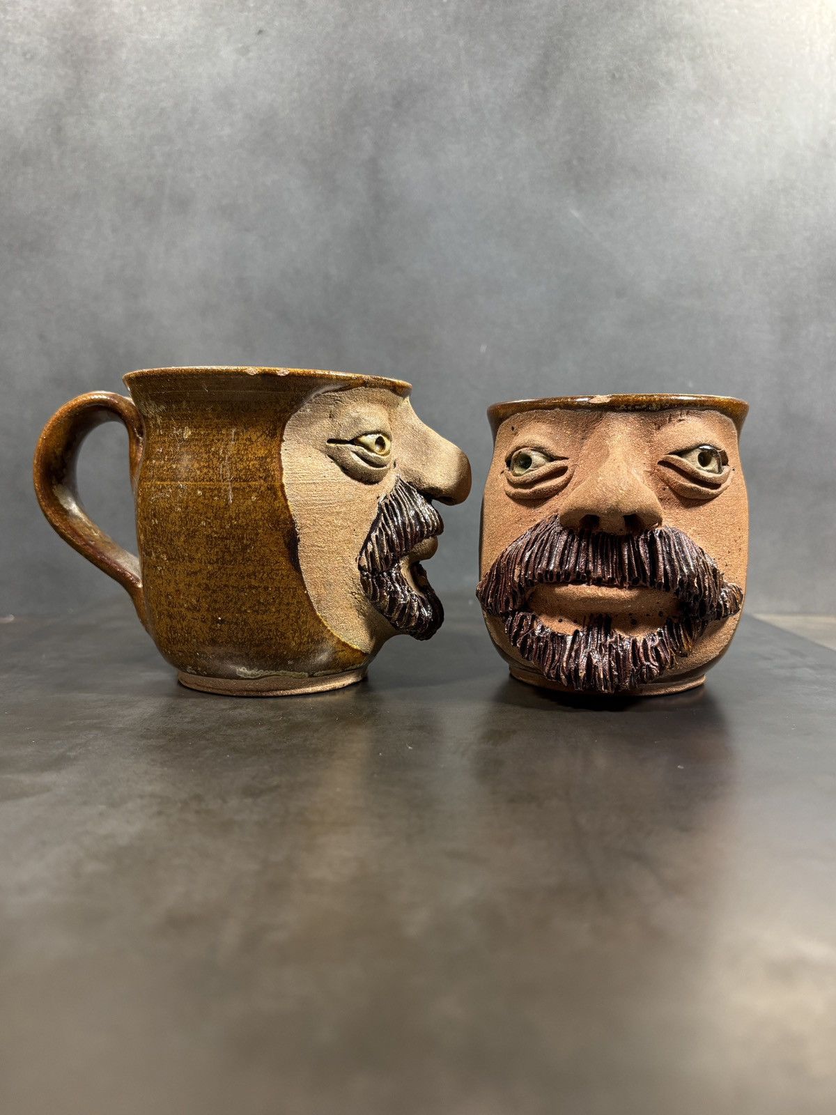 Vintage 1970s Stoneware Mugs Cobalt Pottery Canada Novelty Faces Cup Size ONE SIZE - 2 Thumbnail