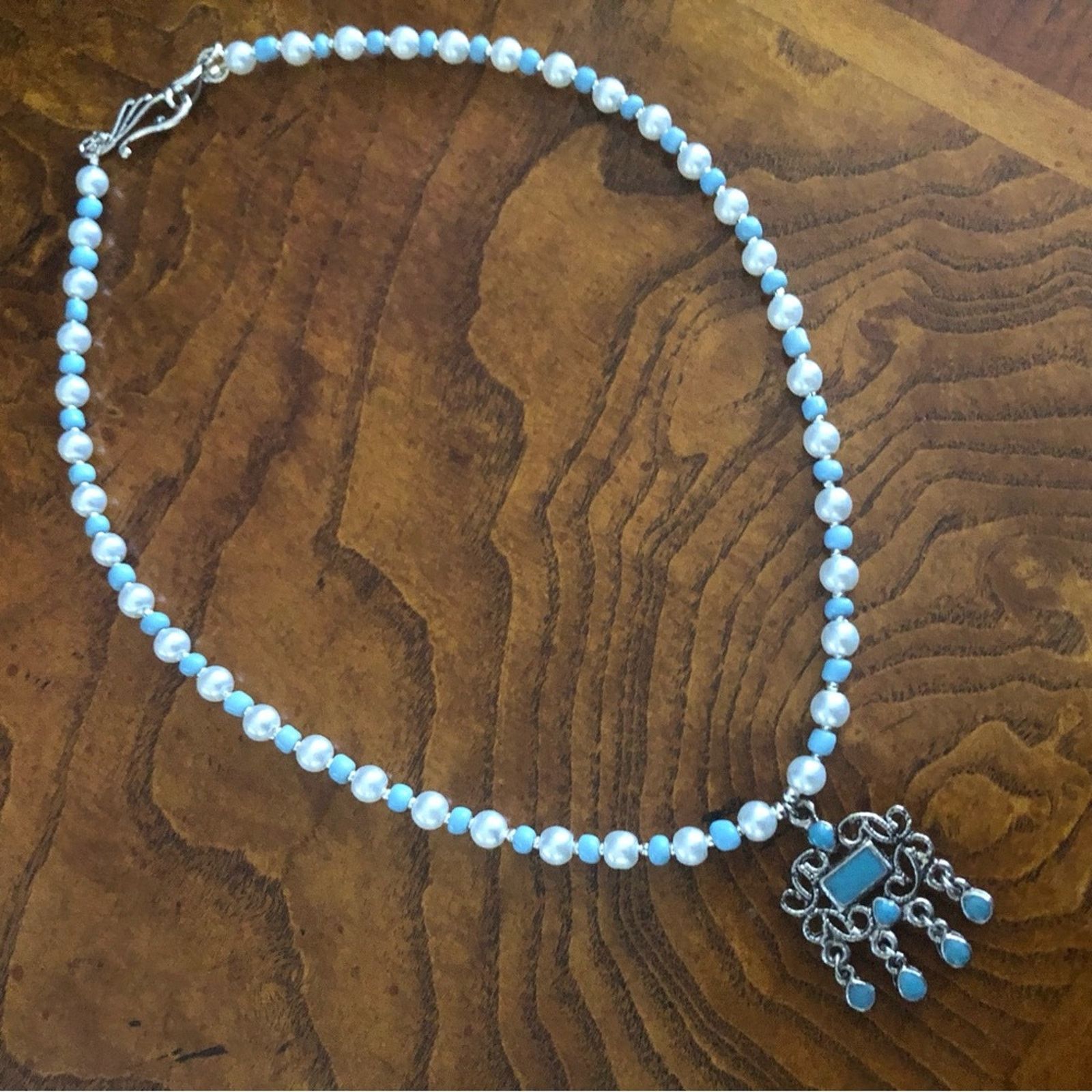 Handmade Handcrafted repurpose turquoise enamel Pearl necklace Size ONE SIZE - 8 Thumbnail
