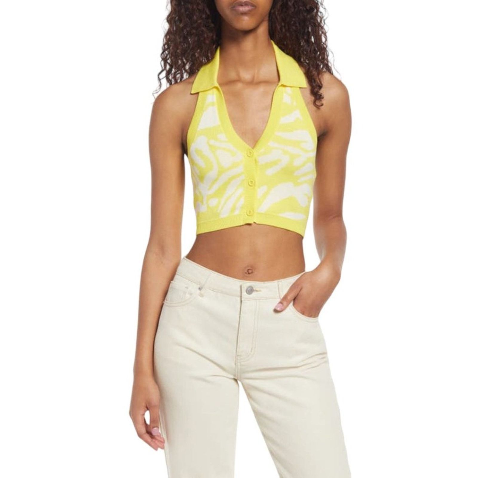 Hed Mayner Noisy May Knit Halter Neck Top Yellow Size Small NWOT Size S / US 4 / IT 40 - 1 Thumbnail