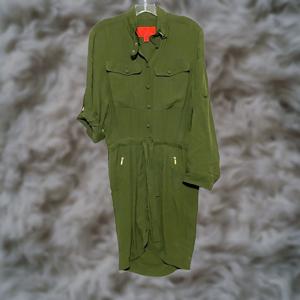 Zac Posen Z Spoke by Zac Posen Green Silk Button Utility Shirt Dress 0 Roll Tab Sleeve Knee Length Gold Zip Slim Casual Workwear Travel Women 0 XS? Size XS / US 0-2 / IT 36-38 - 1 Thumbnail