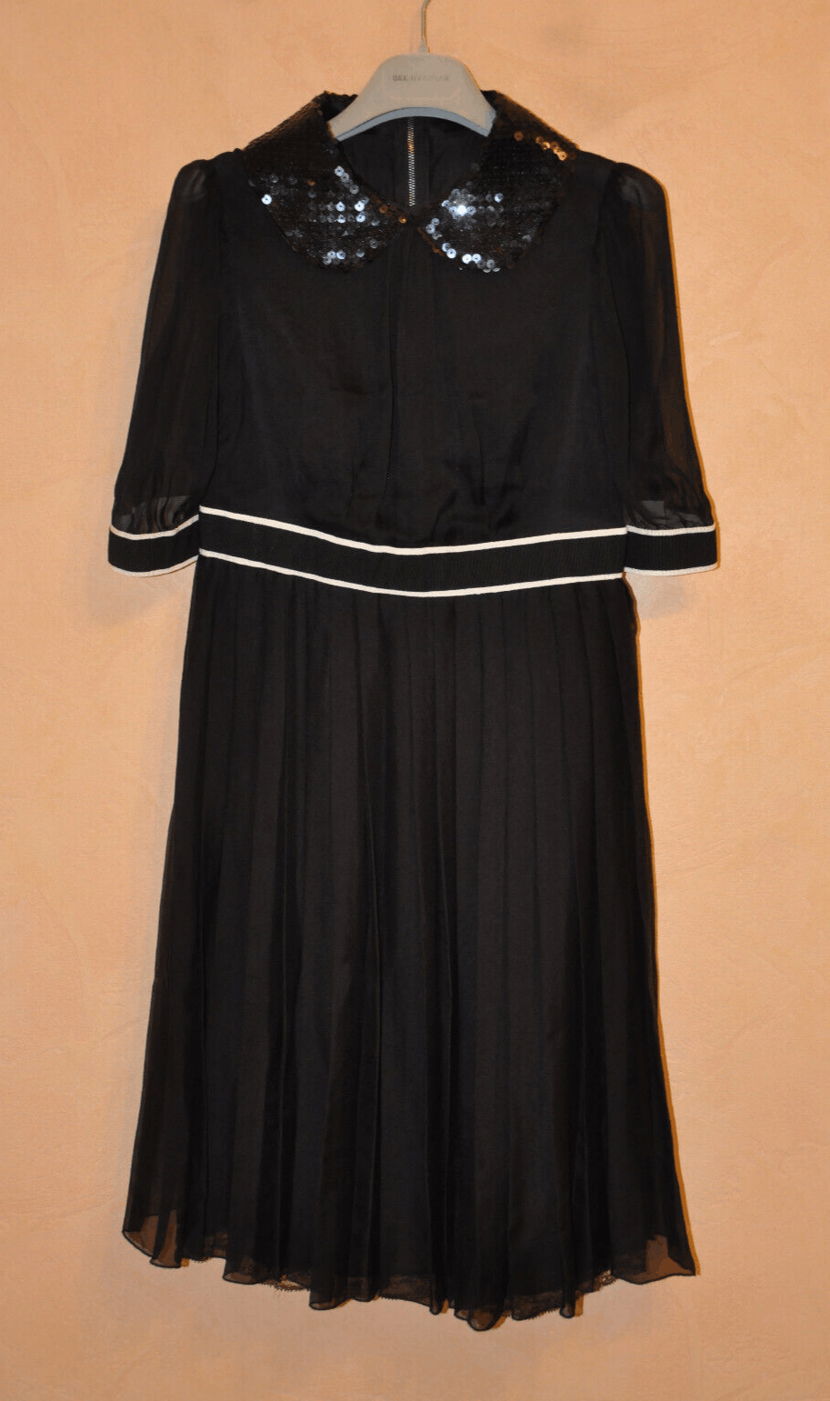 image of Dolce Gabbana D&g Vintage Silk Mesh Dress Sequin Collar in Black, Women's (Size Small)