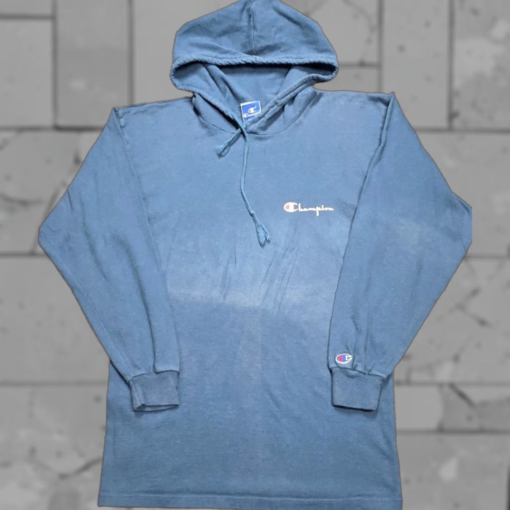 Champion VINTAGE Champion Shirt Long Sleeve M Blue Logo Hooded 80s 90s Distressed Sports Mens Size US M / EU 48-50 / 2 - 1 Thumbnail