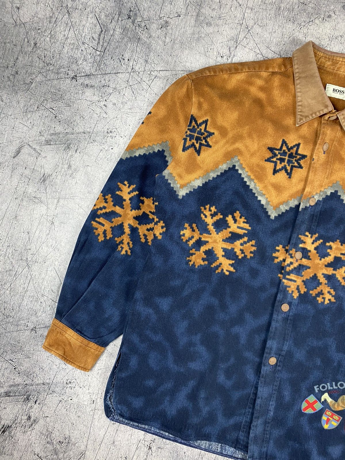 Hugo Boss × Vintage Vintage Rare Hugo Boss Follow The Flag Button Up Shirt Size US XXL / EU 58 / 5 - 3 Thumbnail