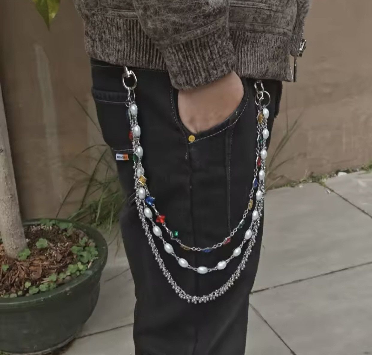 Jewelry Rhinestone Three Layers Pearl Pants Chain Waist Chain Size ONE SIZE - 2 Thumbnail