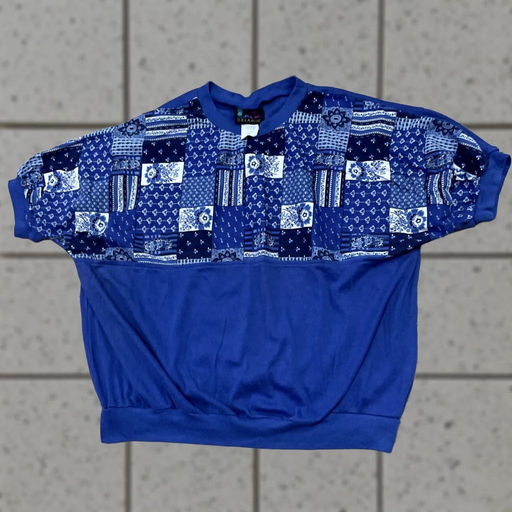 Vintage VINTAGE LA DREAMIN Paisley Top Women 22W Blue Floral Cuff Pullover Knit 48" Women T-Shirt XS-XXL not included Size 3XL / US 20-22 - 1 Thumbnail