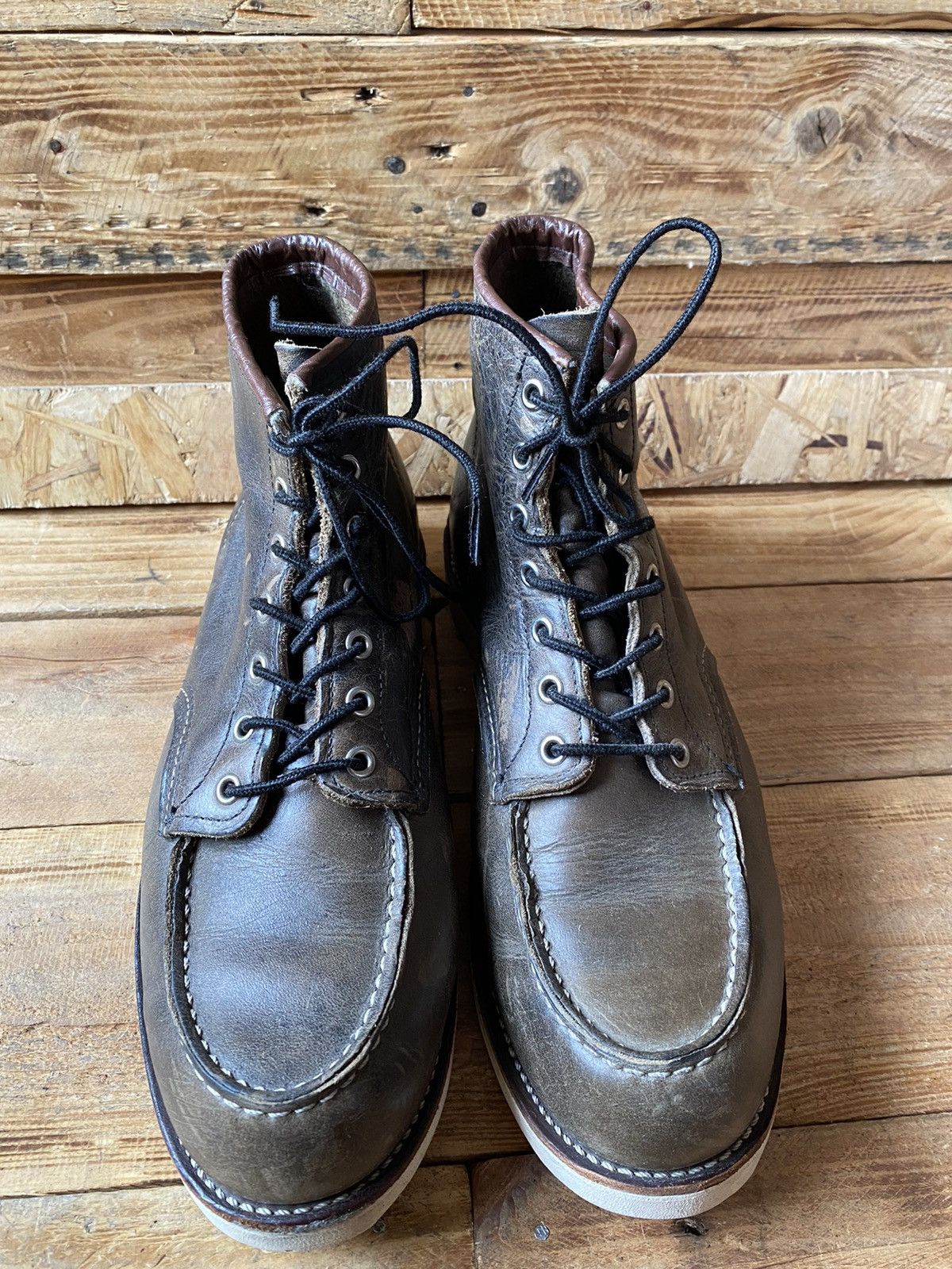 Red Wing Redwing moc-toe charcoal rough leather boots sz12D Size US 12 / EU 45 - 3 Thumbnail
