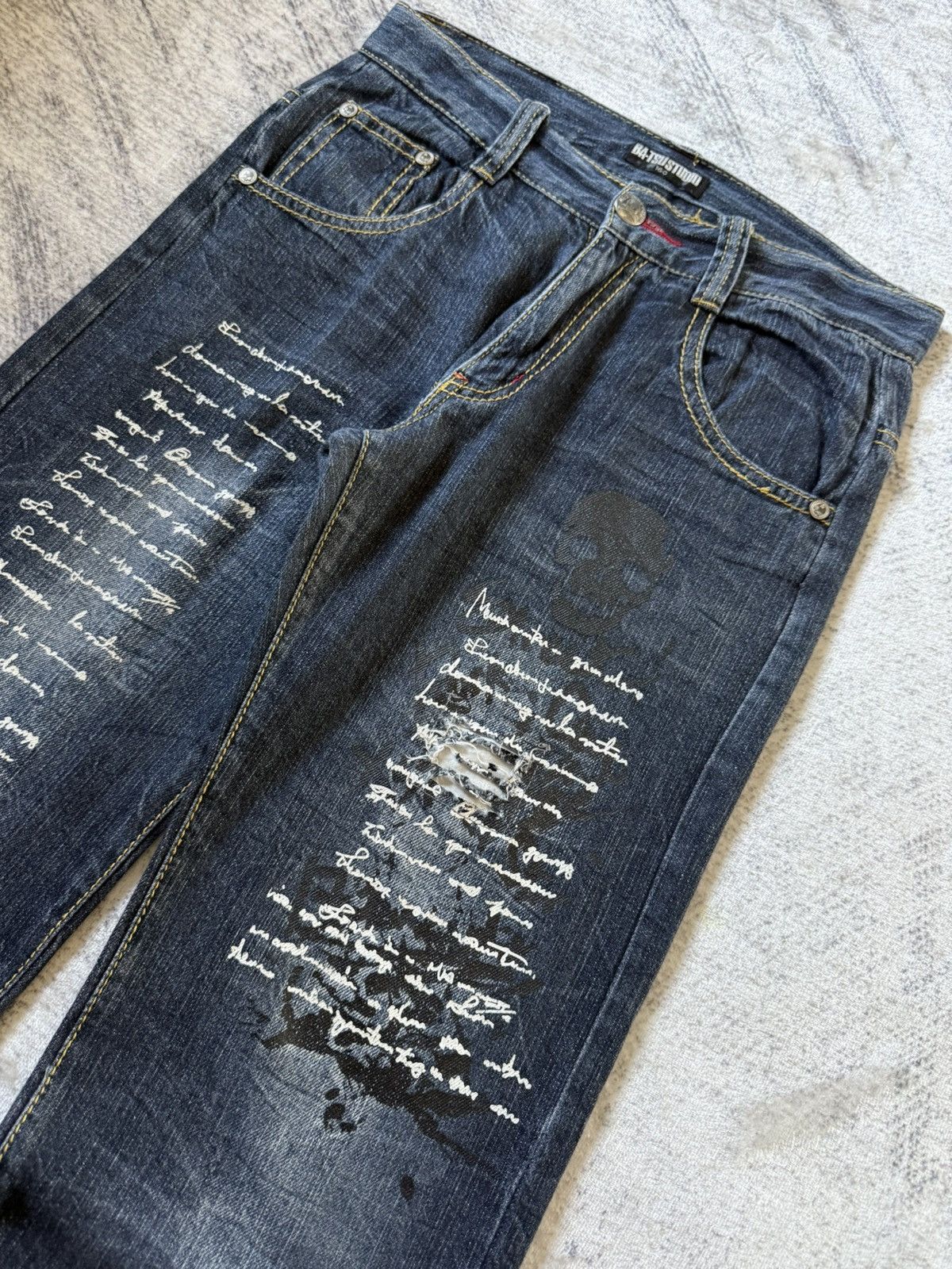 Japanese Brand Ba-Tsu Studio Japan Poems Chaotic Skull Jeans Size US 28 / EU 44 - 4 Thumbnail