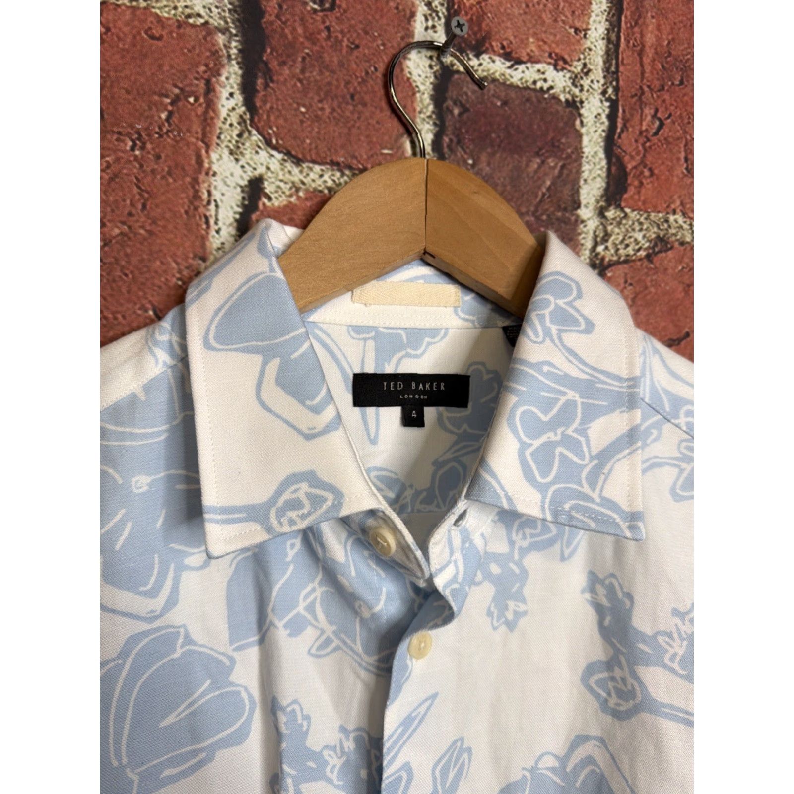 Ted Baker Ted Baker London Gophir Mens 4 Medium Short Sleeve Floral Linen Blend Shirt Size US M / EU 48-50 / 2 - 2 Thumbnail