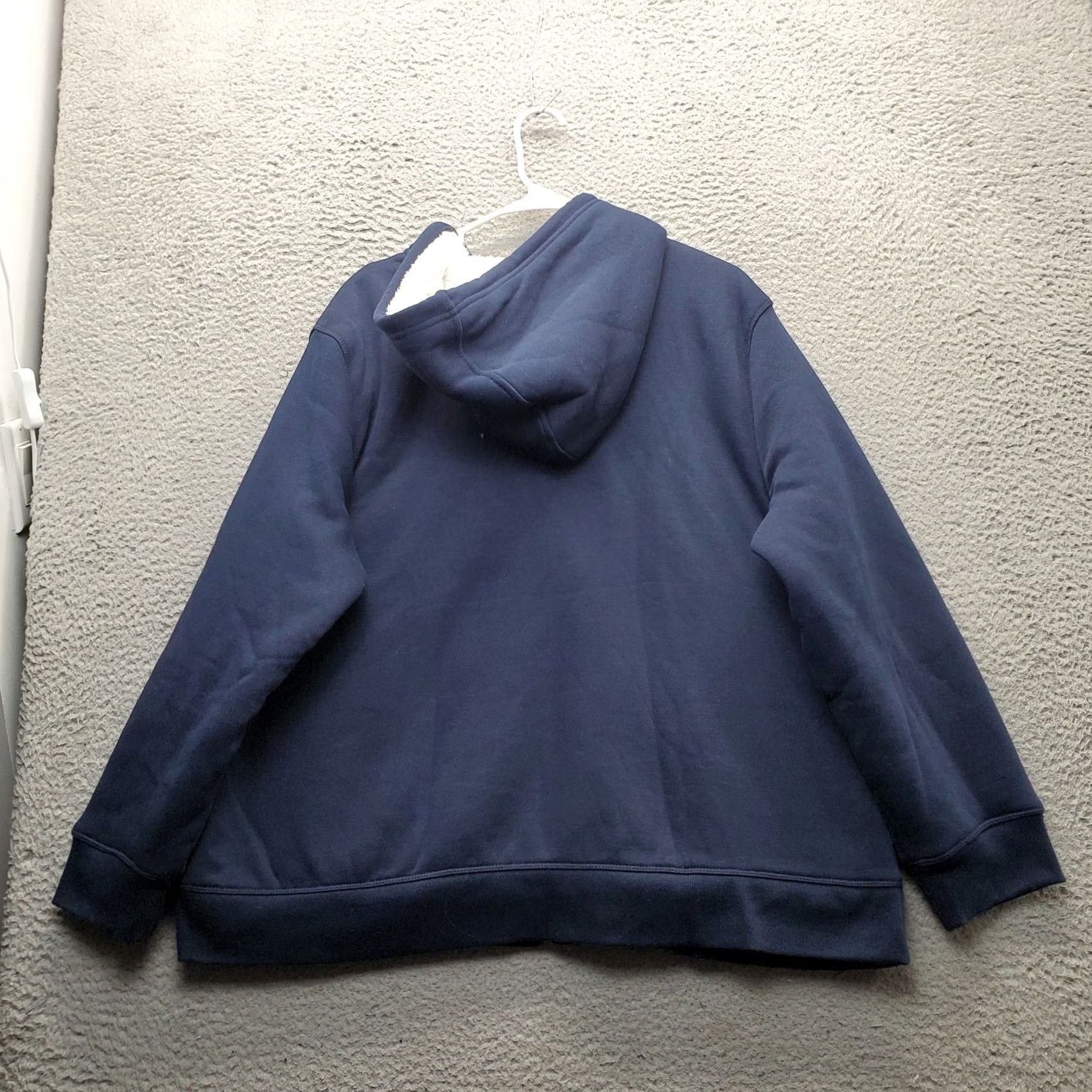 Vintage Style&co. Windbreaker Hoodie Womens 2X Navy Sherpa Lined Drawstring Full Zip Size XXL / US 16-18 / IT 52-54 - 2 Thumbnail