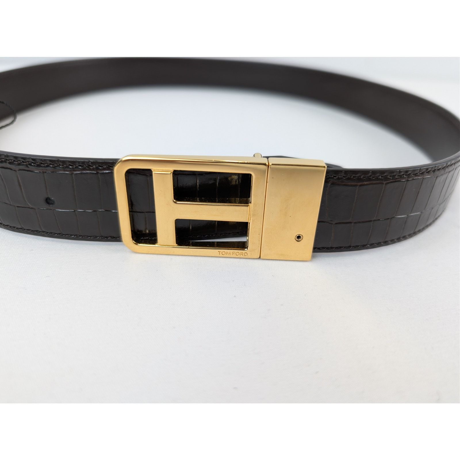 Tom Ford o1rshd1 Size: 80 / t buckle crocodile-embossed belt in Black Size 32 - 3 Thumbnail