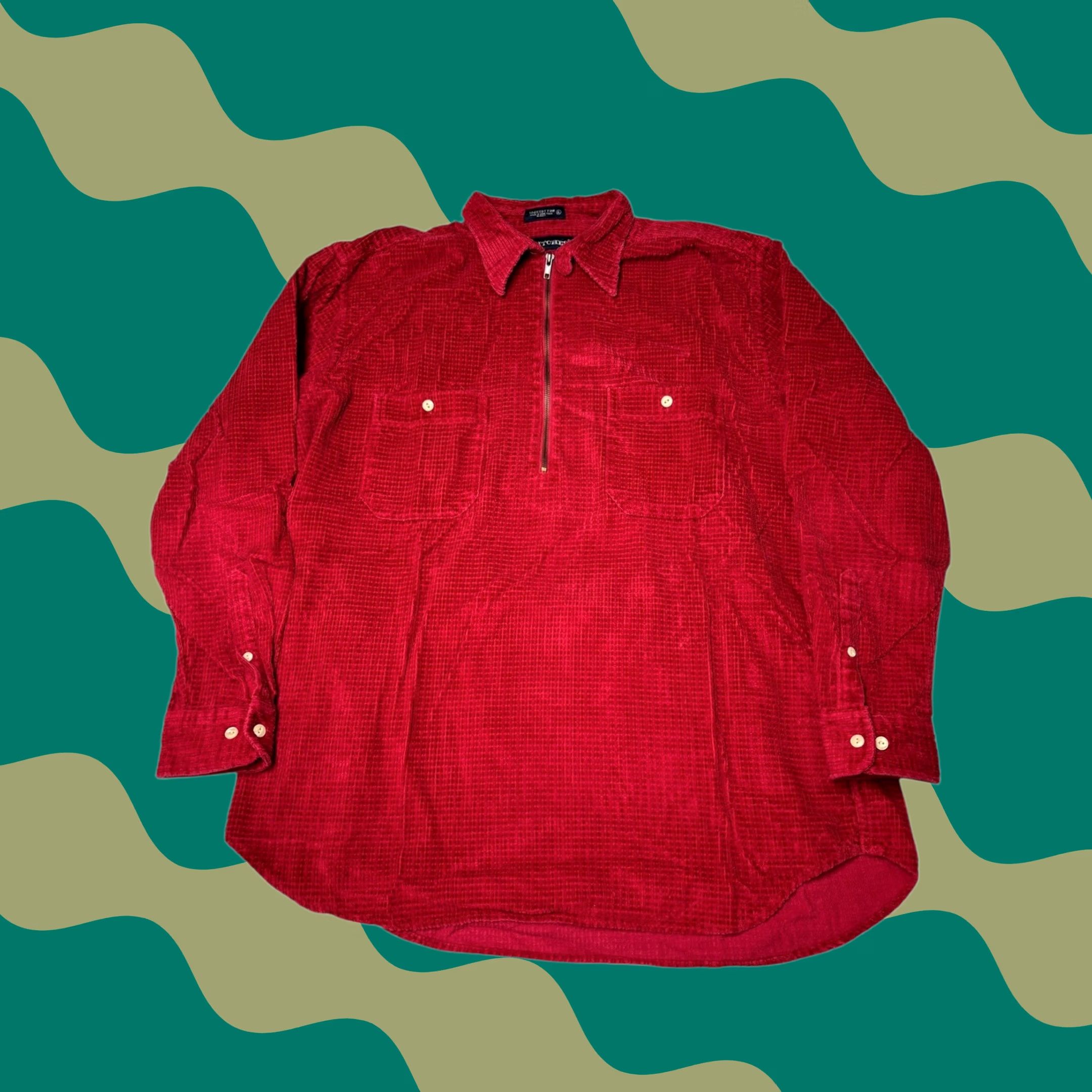 Greats VTG Britches Corduroy Shirt 1/2 Zip Pocket Red Cotton Long Sleeve Mens XL Button-Up Size US XL / EU 56 / 4 - 1 Thumbnail