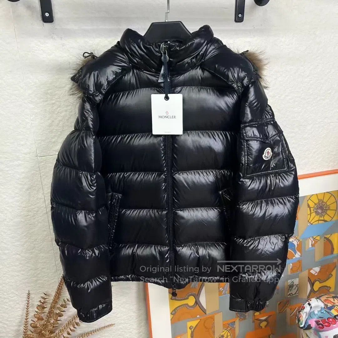 Moncler moncler maya fur black shiny down jacket. Size XXL / US 16-18 / IT 52-54 - 1 Thumbnail