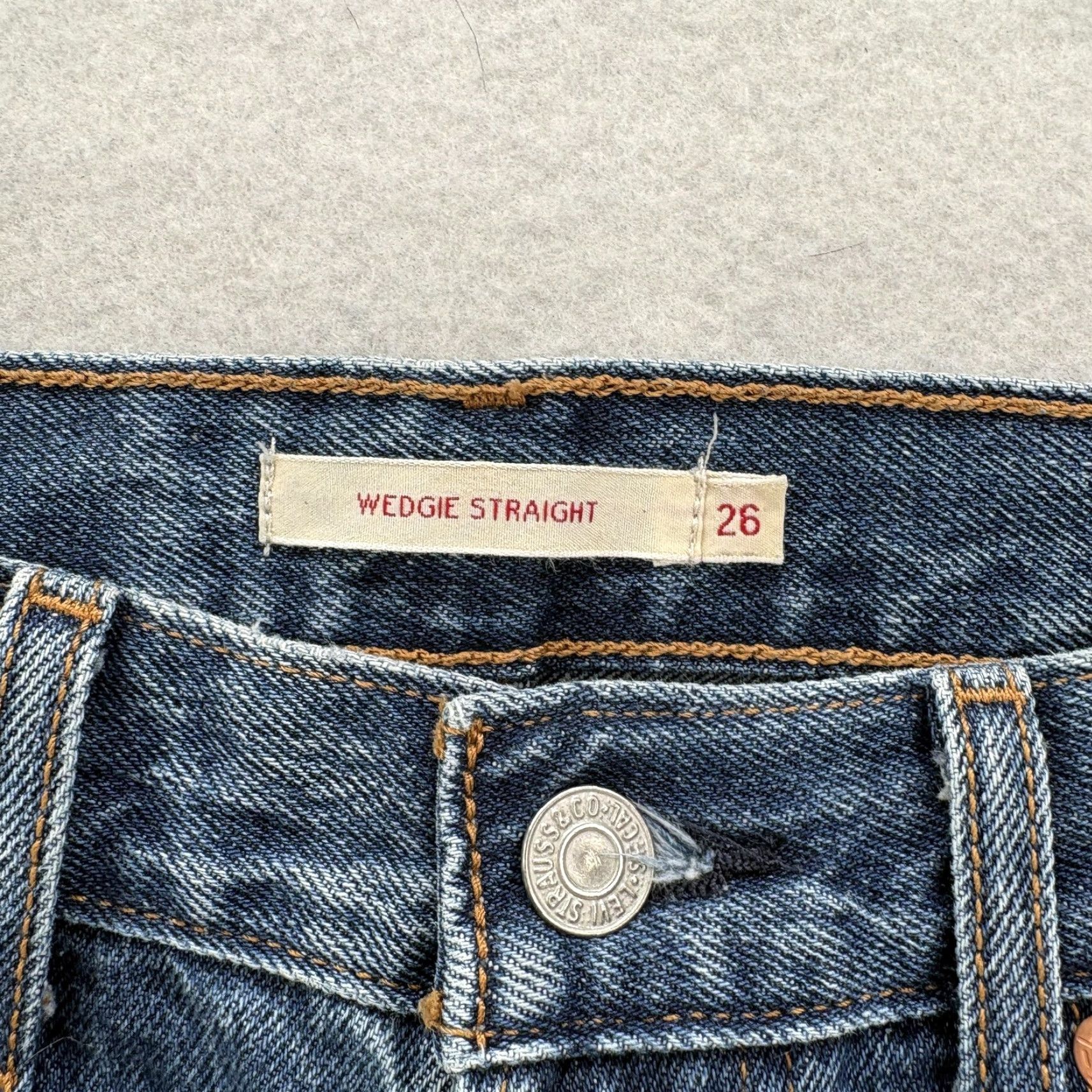 Levi's Levis Premium Wedgie Straight Jeans Womens 26 Blue High Rise Distressed Raw Hem Venues Denim 5-Pocket Design, Button, Logo Womens Jeans Size 26" / US 2 / IT 38 - 5 Thumbnail