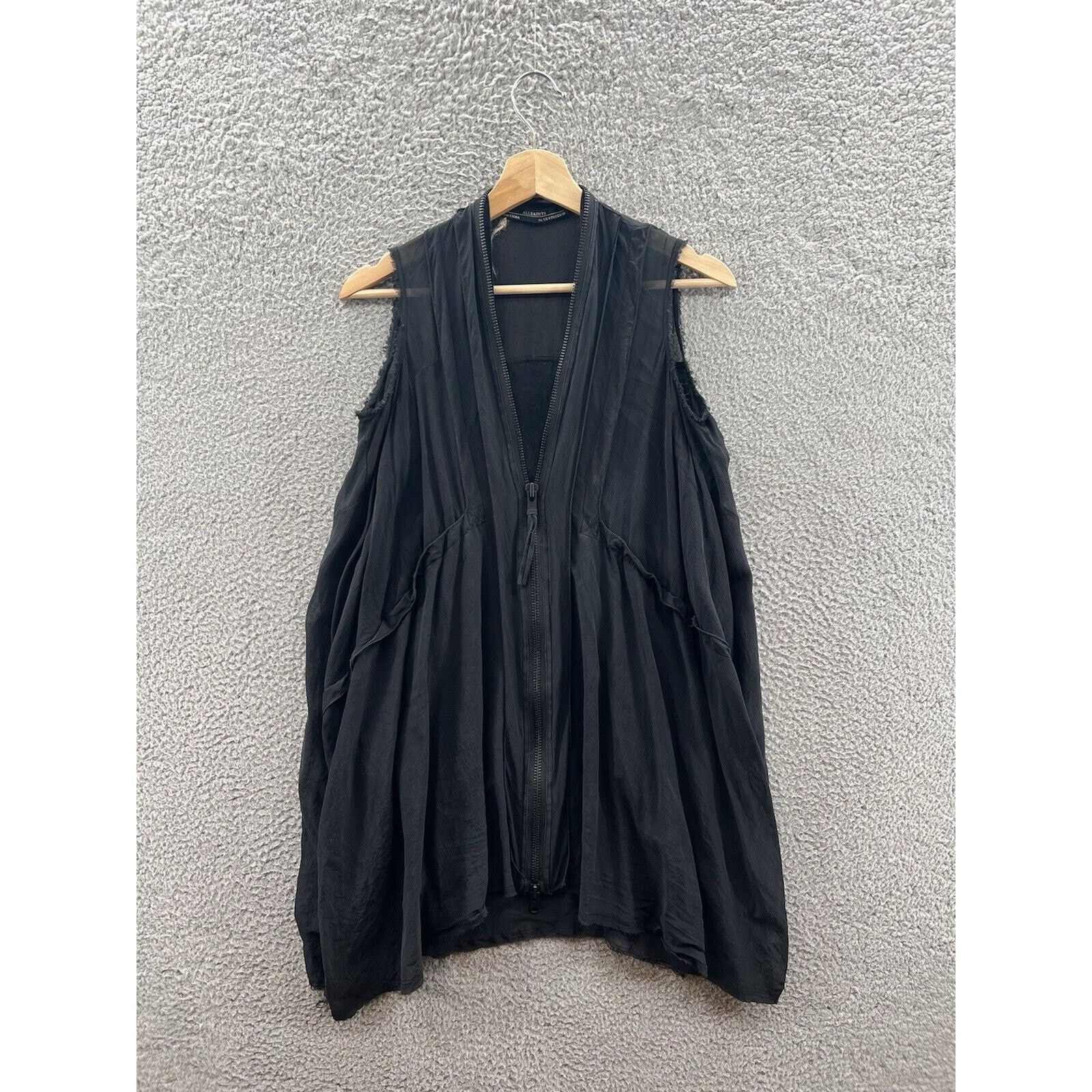 All Saints Black Mid Length Silk Zip Tunic Dress UK US