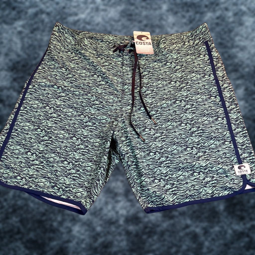 Costa Del Mar Costa Del Mar Board Shorts Mens 40" Teal Wave Print Quick Dry Stretch Surfing Beach Tropical Mens Shorts Size US 40 / EU 56 - 1 Thumbnail