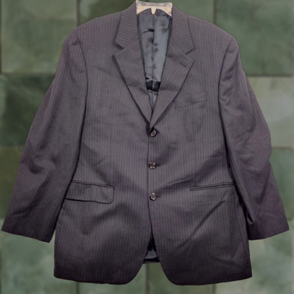 Ralph Lauren Ralph Lauren Blazer Mens 44R 3-Button Pinstripe Wool Jacket Black 100% Wool Classic Single-Breasted Mens Blazer Size 44R - 1 Thumbnail