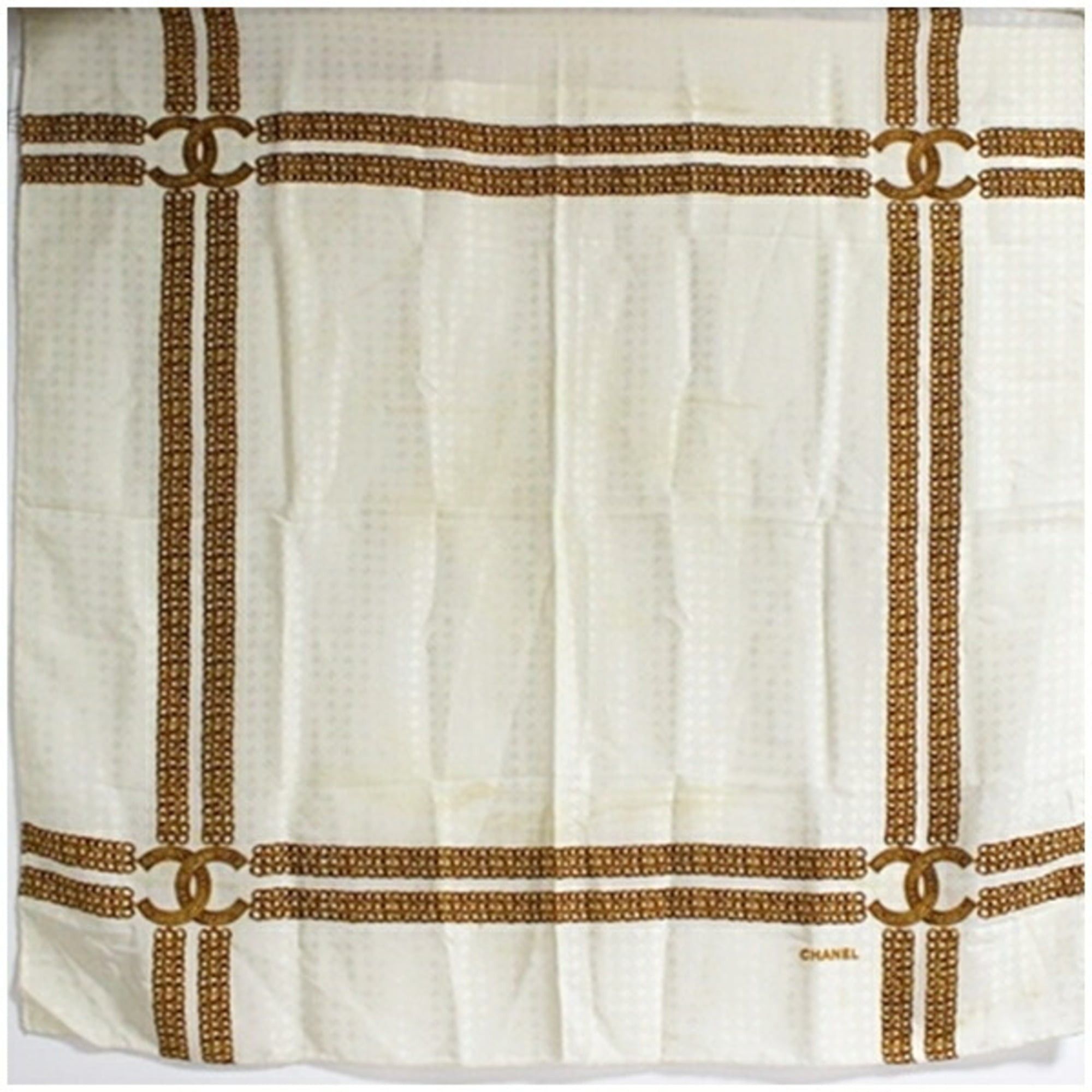 CHANEL scarf/muffler in white and gold with a chain pattern for women