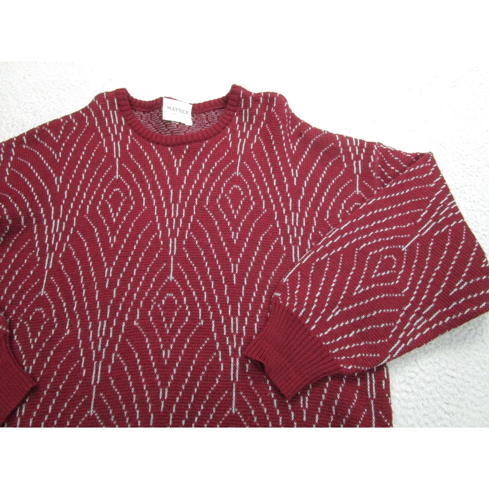 Vintage VINTAGE Mayser Sweater Mens Large Red Wool Blend 80s Art Deco Knit Pullover Geometric Retro Size US L / EU 52-54 / 3 - 2 Thumbnail