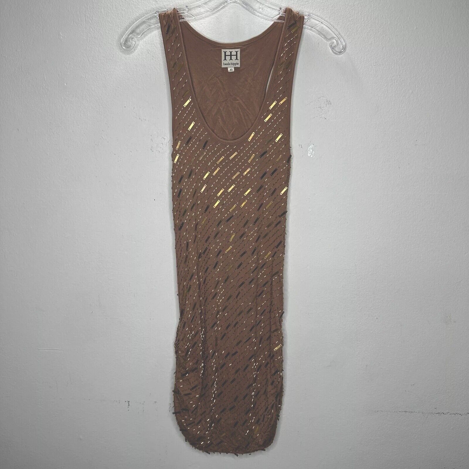 Haute Hippie Haute Hippie Brown Tank Mini Side Ruche Gold Bead Adornment Size XS / US 0-2 / IT 36-38 - 1 Thumbnail